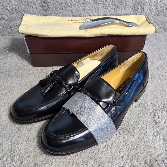 VTG NEW Johnston Murphy Chapman Black Leather Tassel Loafer Shoes Men 13 M Italy